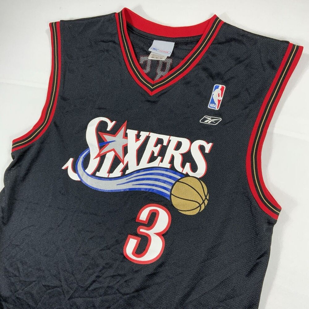 Vintage Allen Iverson Philadelphia 76ers Black Reebok Jersey Size M Screenprint